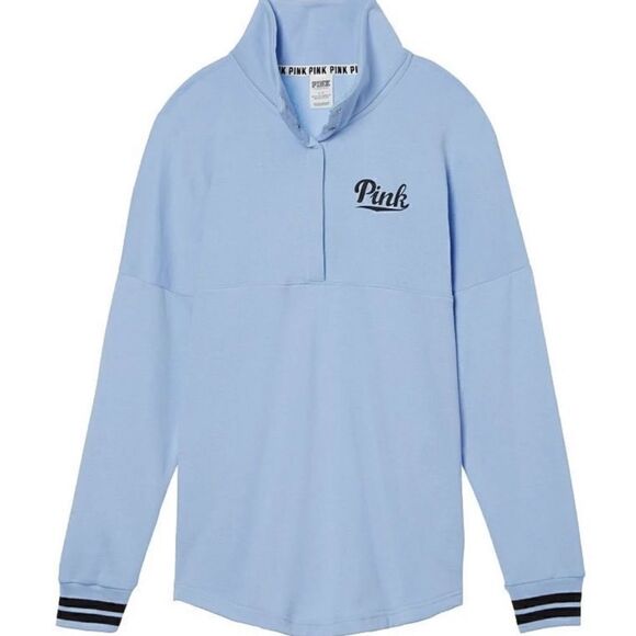 5/$25 DEAL VS PINK VARSITY QUARTER SNAP PULLOVER BLUE Sz Small - Picture 2 of 14